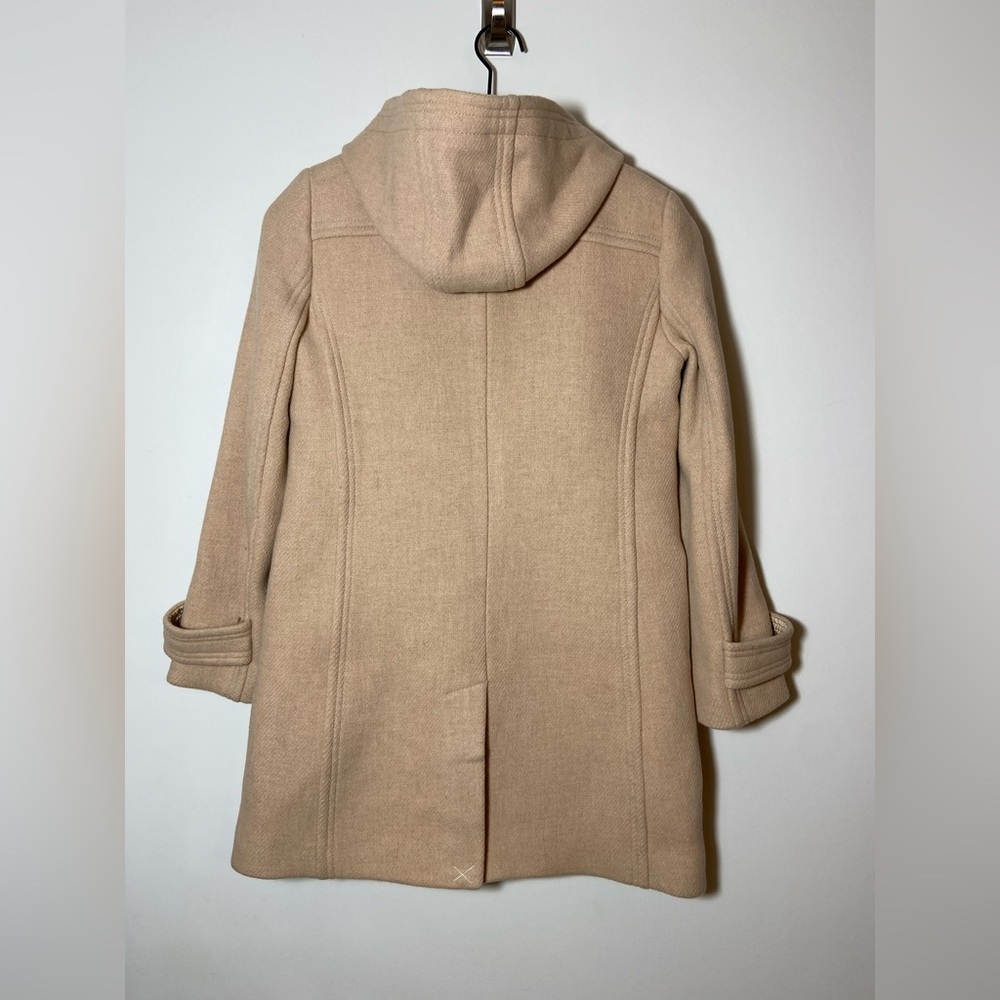 $350-J.Crew the 2007 Italian stadium-cloth wool toggle Hood coat BEIGE Sz 0P - Picture 6 of 9
